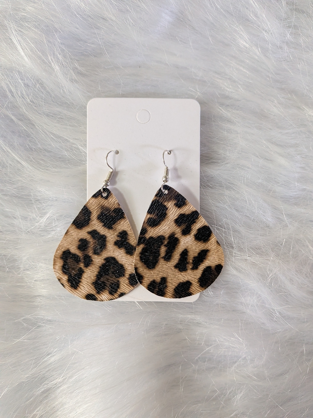 Leopard Print Teardrop Earrings - Tan and Black